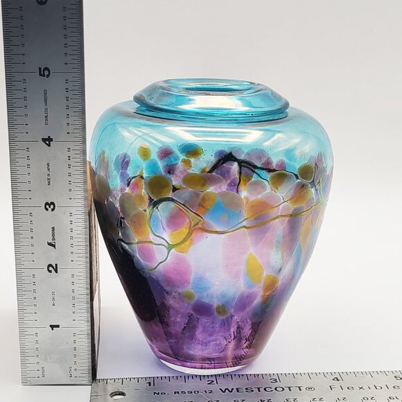 Robert Held Signed Vintage Art Glass Vase Purple Blue 4.5" High - Picture 15 of 15